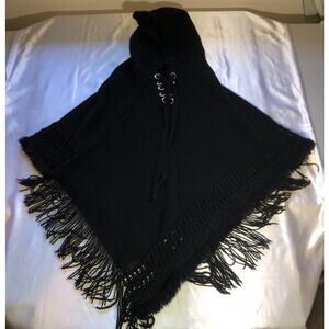 G Gena Accessories Poncho Shawl Hooded Whimsigoth Tight Knit Fringe Size S/M